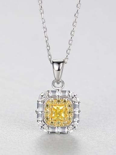 925 Sterling Silver Luxury  square  Cubic Zirconia  pendant  Necklace