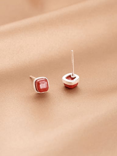 925 Sterling Silver Enamel Square Minimalist Stud Earring