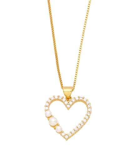 B Brass Imitation Pearl Vintage Letter  Heart Pendant Necklace