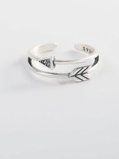 925 Sterling Silver   Retro Double Diamond Arrow Band Ring