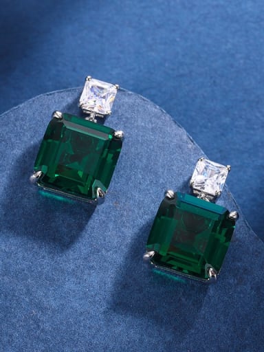 Green Nano Earrings Bronze Rhinestone Luxury Geometric  Earring and Necklace Set