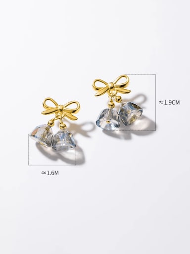 Gold 925 Sterling Silver Synthetic Crystal Bowknot Bell Cute Drop Earring