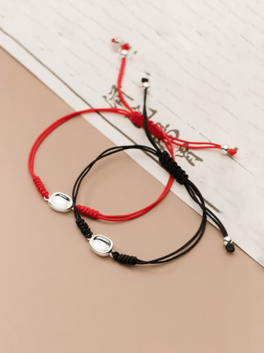 925 Sterling Silver Geometric Ethnic Adjustable Red Rope Bracelet
