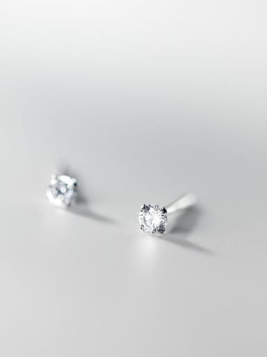 S925 silver pair of white diamond 925 Sterling Silver Rhinestone Round Minimalist Stud Earring