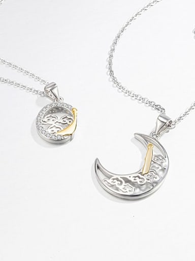 925 Sterling Silver Rhinestone Moon Minimalist Pendant Necklace