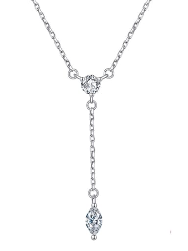 Platinum, chain length 40+ 5CM,1.98g 925 Sterling Silver Cubic Zirconia Tassel Minimalist Tassel Necklace