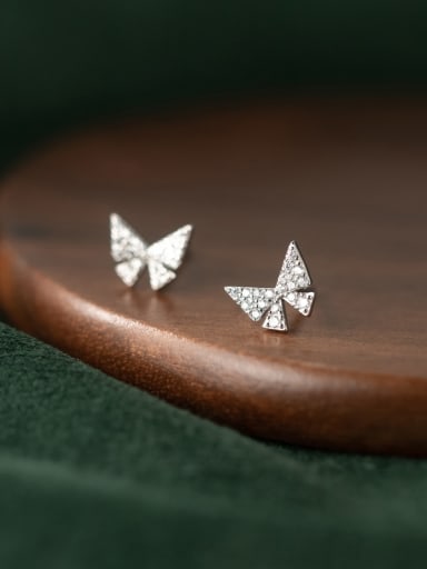 925 Sterling Silver Cubic Zirconia Butterfly Cute Stud Earring