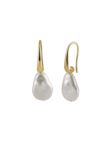 925 Sterling Silver Freshwater Pearl Geometric Bohemia Hook Earring