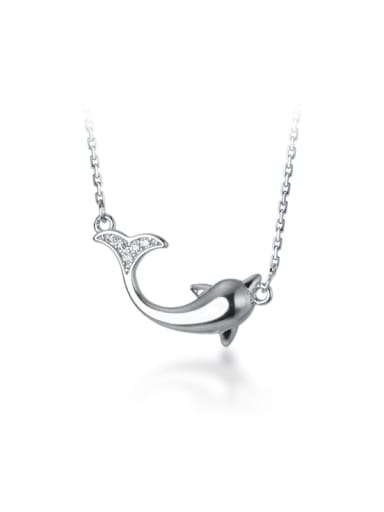 925 Sterling Silver Rhinestone Dolphin Cute Pendant Necklace