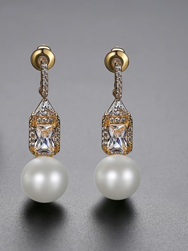 gold Copper Imitation Pearl Geometric Minimalist Stud Earring