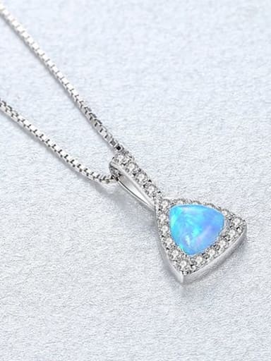 Blue 20E04 925 sterling silver simple triangle Opal Pendant Necklace