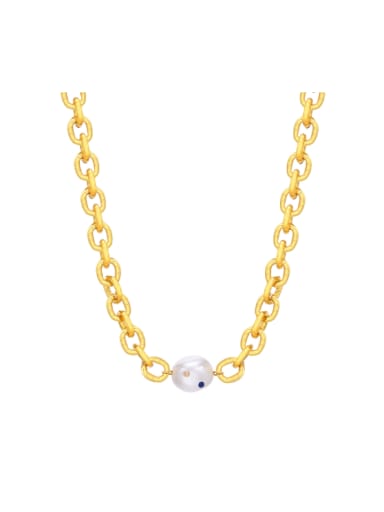Stainless steel Imitation Pearl Hollow Geometric  Chain Minimalist Necklace