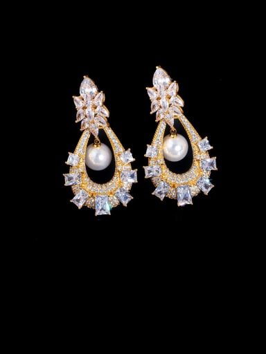 gold Copper With Cubic Zirconia  Luxury Hollow Water Drop Cluster Earrings