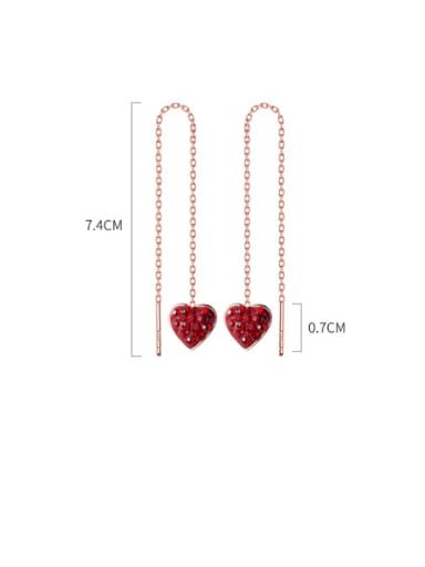 925 Sterling Silver Rhinestone Red Heart Minimalist Threader Earring