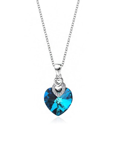 JYTZ 015 (necklace gradient blue) 925 Sterling Silver Austrian Crystal Heart Classic Necklace