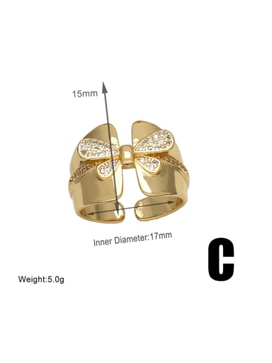 C Brass Cubic Zirconia Bowknot Hip Hop Band Ring