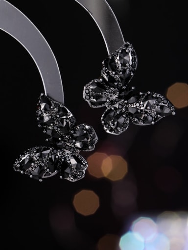 Gun black + black Brass Cubic Zirconia Multi Color Butterfly Luxury Cluster Earring