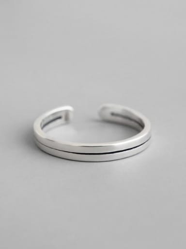 S925 Sterling Silver retro simple double layer line free size rings