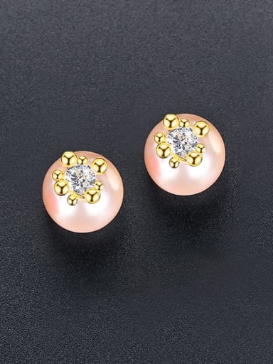 Brass Imitation Pearl Round Minimalist Stud Earring