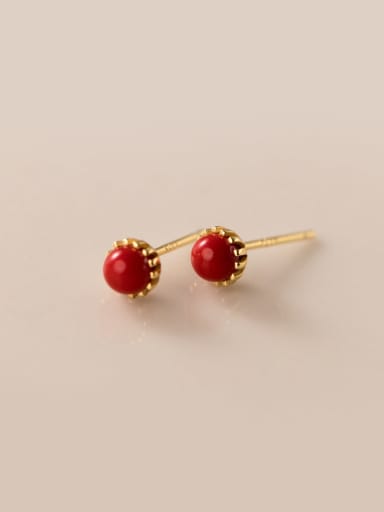 Red Shell Pearl+ Gold Style 925 Sterling Silver Imitation Pearl Round Minimalist Stud Earring
