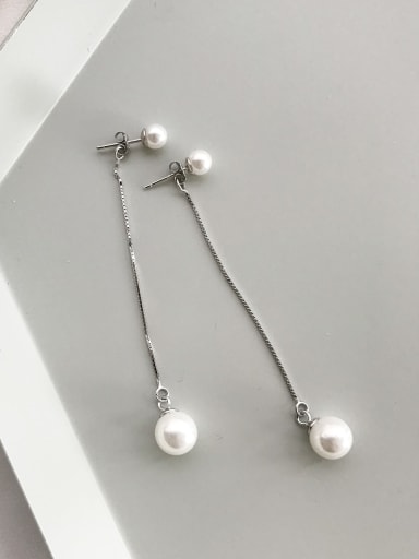 925 Sterling Silver Imitation Pearl White Tassel Minimalist Threader Earring
