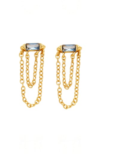 Brass Glass Stone Tassel Minimalist Drop Earring