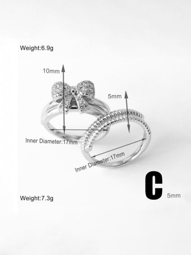 C Brass Cubic Zirconia Bowknot Hip Hop Stackable Ring