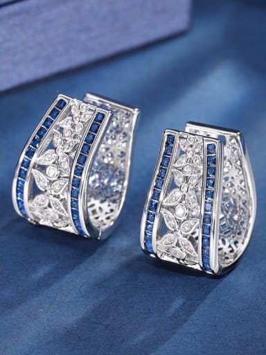 Blue earrings Brass Cubic Zirconia Geometric Luxury Huggie Earring