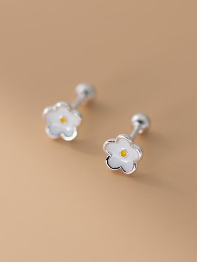 925 Sterling Silver Enamel Flower Dainty Stud Earring