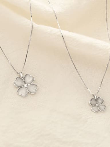 NS746 ? Small Platinum ? 925 Sterling Silver Shell Flower Minimalist Necklace