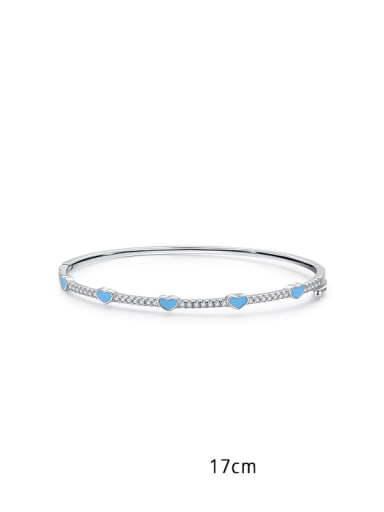 Blue Bracelet 17cm 925 Sterling Silver Cubic Zirconia  Classic Enamel  Heart  Bangle