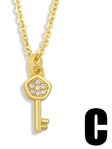 C Brass Cubic Zirconia Key Hip Hop Necklace