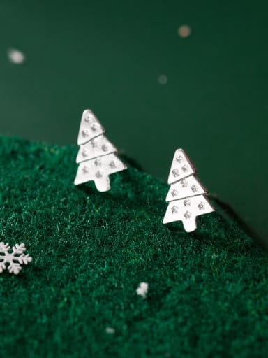 925 Sterling Silver Christmas Tree Cute Stud Earring