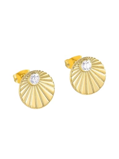 Brass Rhinestone Geometric Vintage Round Folding Fan Earrings
