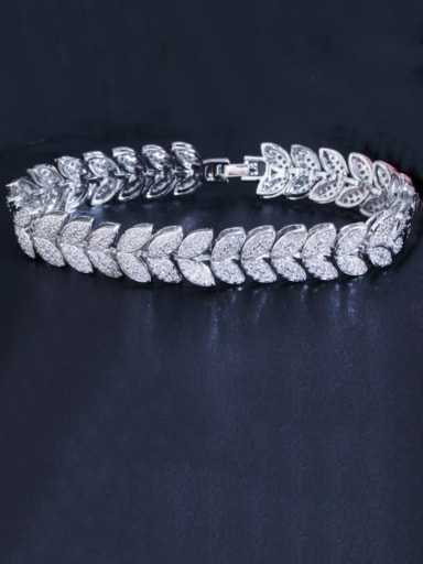 Platinum Brass Cubic Zirconia Leaf Luxury Bracelet