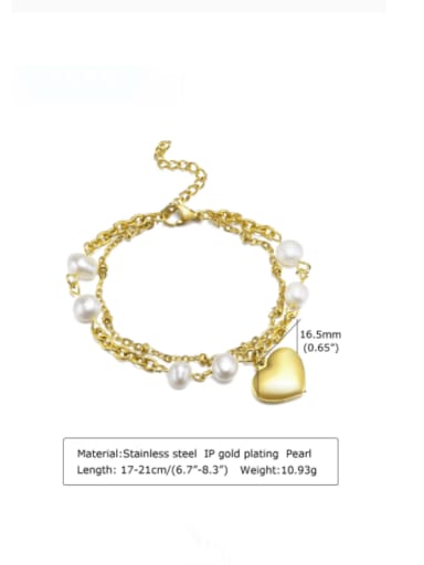 Br 1240 gold Titanium Steel Imitation Pearl Heart Vintage Strand Bracelet