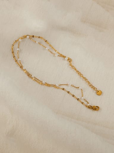 Brass Imitation Pearl Minimalist Double Layer Chain Anklet