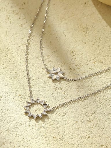 NS456  {Platinum} 925 Sterling Silver Cubic Zirconia Flower Minimalist Multi Strand Necklace