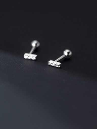 Silver 925 Sterling Silver Cubic Zirconia Geometric Dainty Stud Earring