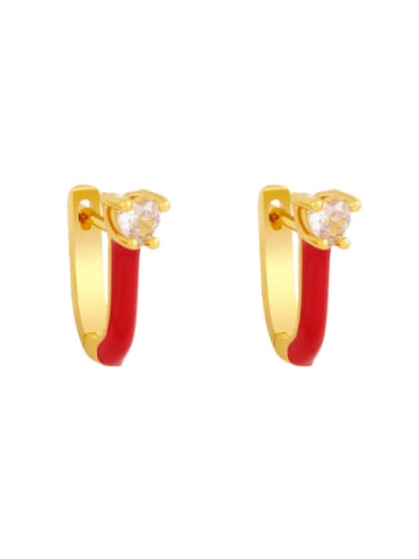 red Brass Multi Color Enamel Heart Vintage Huggie Earring