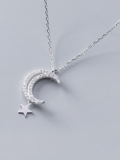 925 Sterling Silver Fashion Moon Star Pendant Necklace