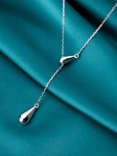 925 Sterling Silver  Minimalist  Water Drop Lariat Necklace