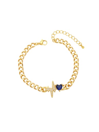 blue Brass Cubic Zirconia Heart Vintage Link Bracelet