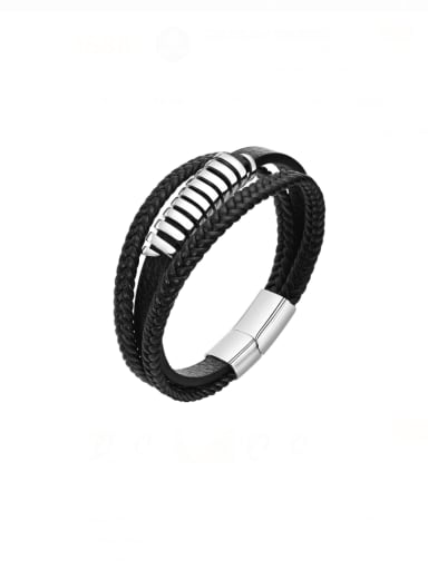 custom Stainless steel Artificial Leather Geometric Hip Hop Strand Bracelet