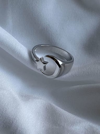 925 Sterling Silver  Minimalist  Star Moon Free Size Ring