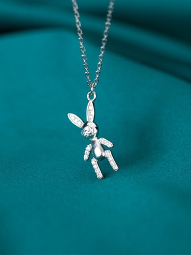925 Sterling Silver Cute doll rabbit Pendant Necklace