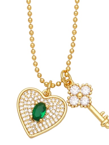 green Brass Cubic Zirconia Key Vintage Necklace