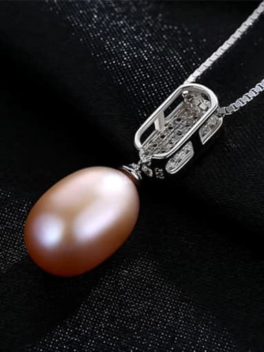 Pink 5A03 925 sterling silver simple fashion Freshwater Pearl Pendant Necklace