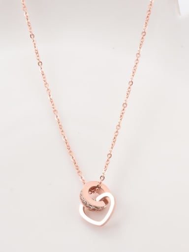 Titanium Rhinestone  Round Heart Necklace