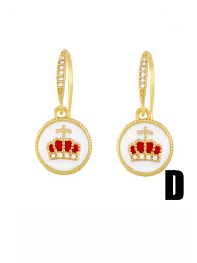 D (white crown) Brass Enamel Crown Vintage Huggie Earring